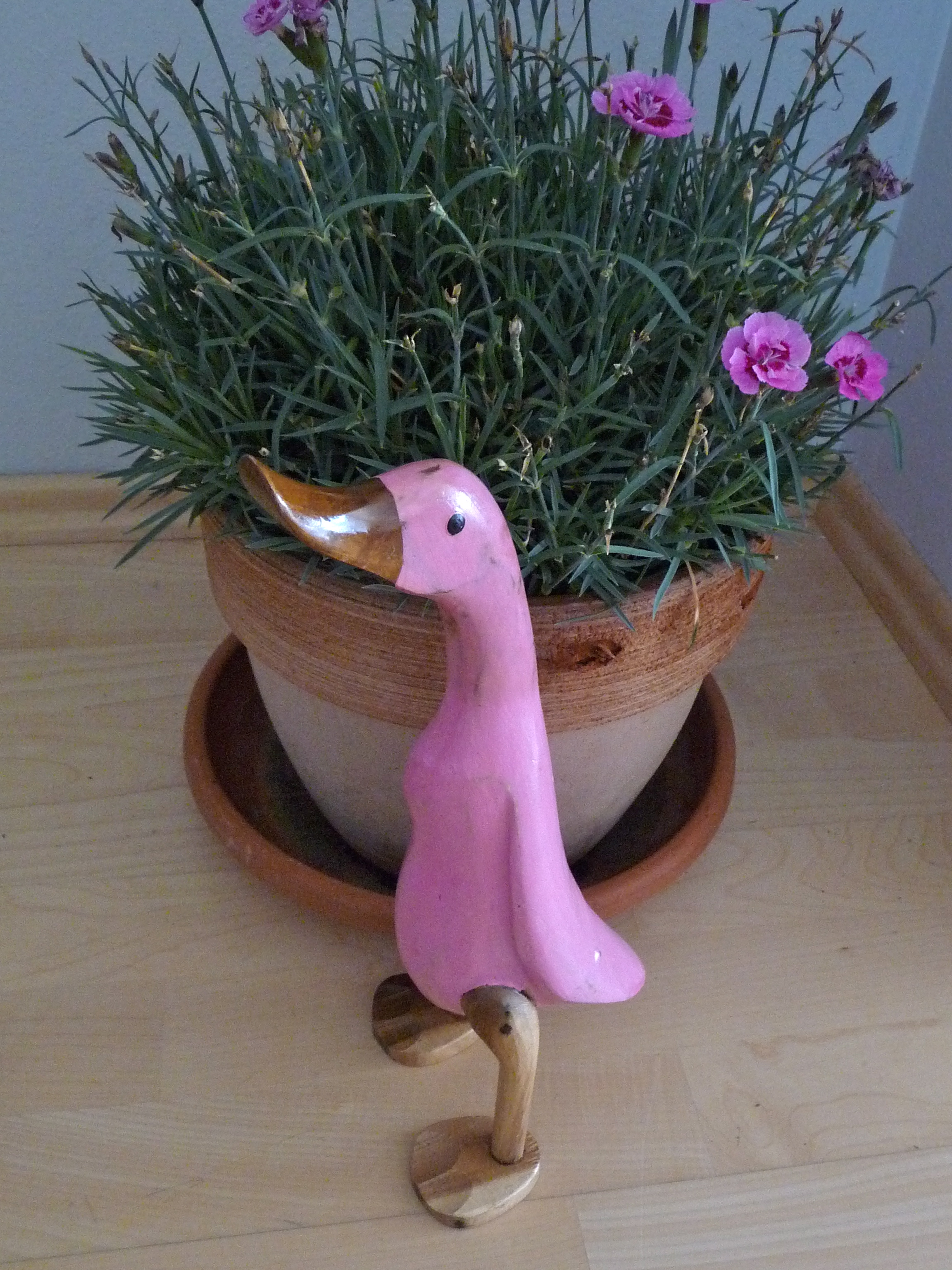 Ente aus Holz ,Höhe 33 cm, Teak + Bambus, Deko Ente, Laufente, f. Haus